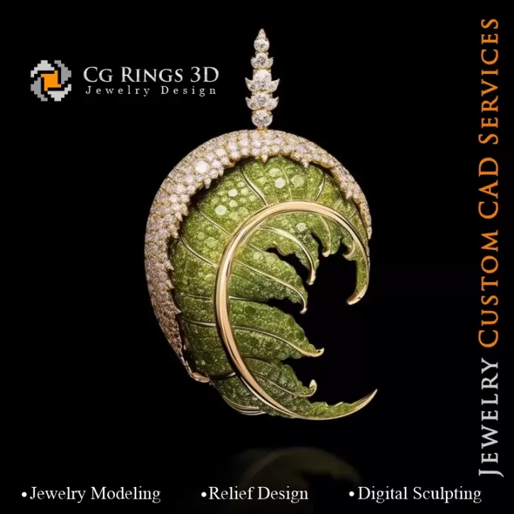 Fern Pendant with Melody of Colours - 3D CAD Jewelry