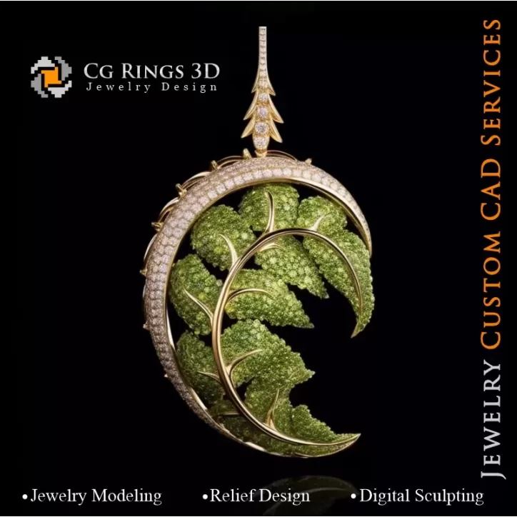 Fern Pendant with Melody of Colours - 3D CAD Jewelry