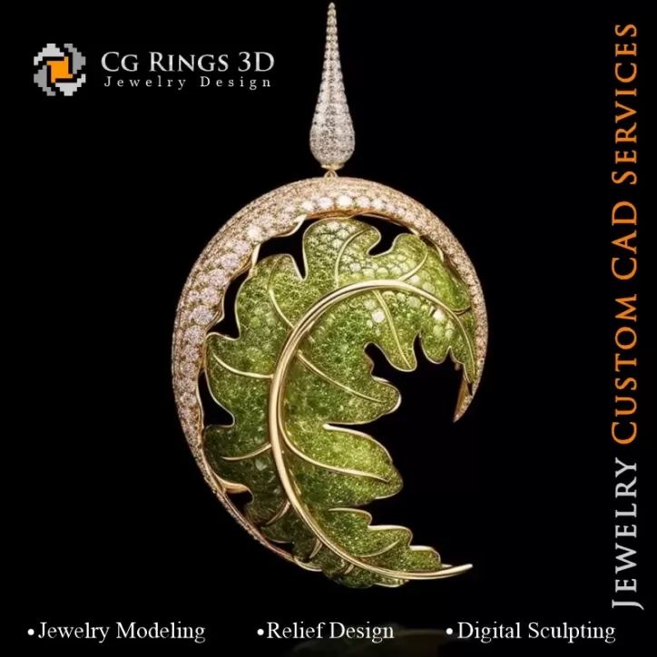 Pendentif Fougère avec Mélodie de Couleurs - Joaillerie 3D CAO