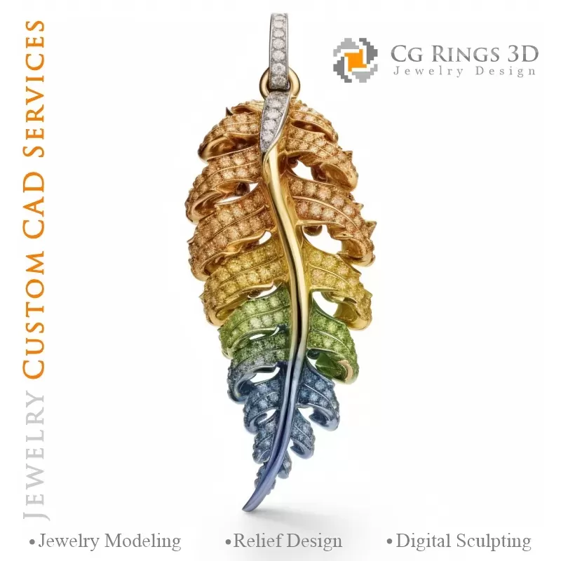 Fern Pendant with Melody of Colours - 3D CAD Jewelry