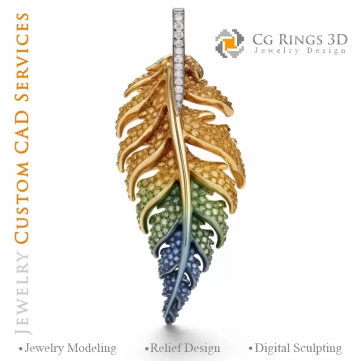 Fern Pendant with Melody of Colours - 3D CAD Jewelry