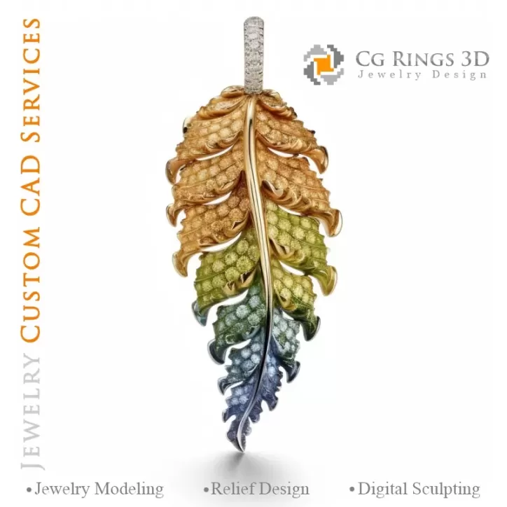 Fern Pendant with Melody of Colours - 3D CAD Jewelry