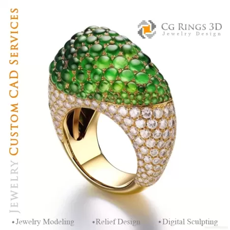 Inel cu Peridot și Diamante - Bijuterii 3D CAD