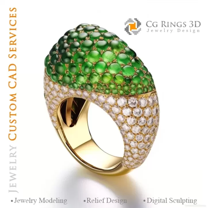 Ring with Peridot and Diamonds - 3D CAD Jewelry