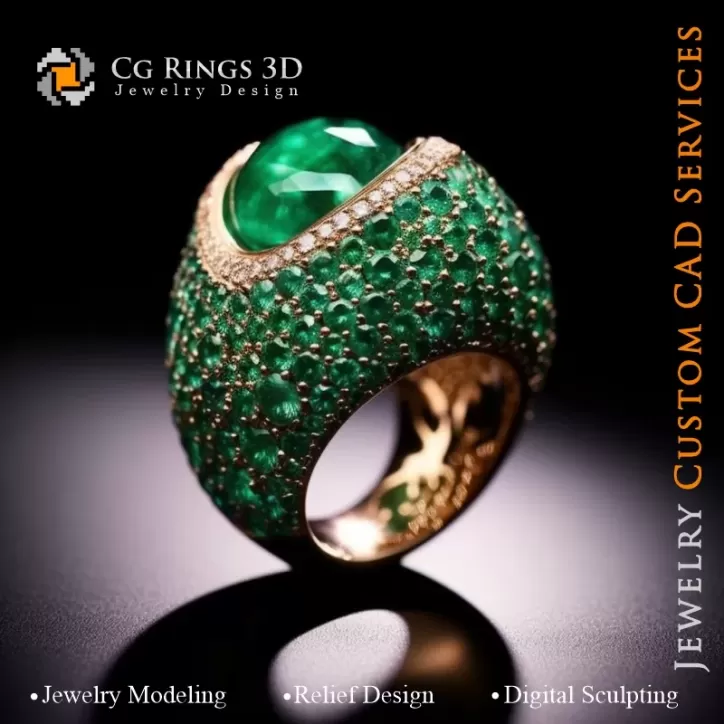 Ring mit Smaragd und Diamanten - 3D CAD Schmuck