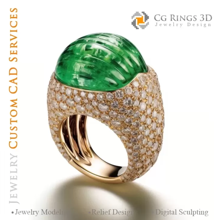 Ring with Emerald and Diamonds - 3D CAD Jewelry