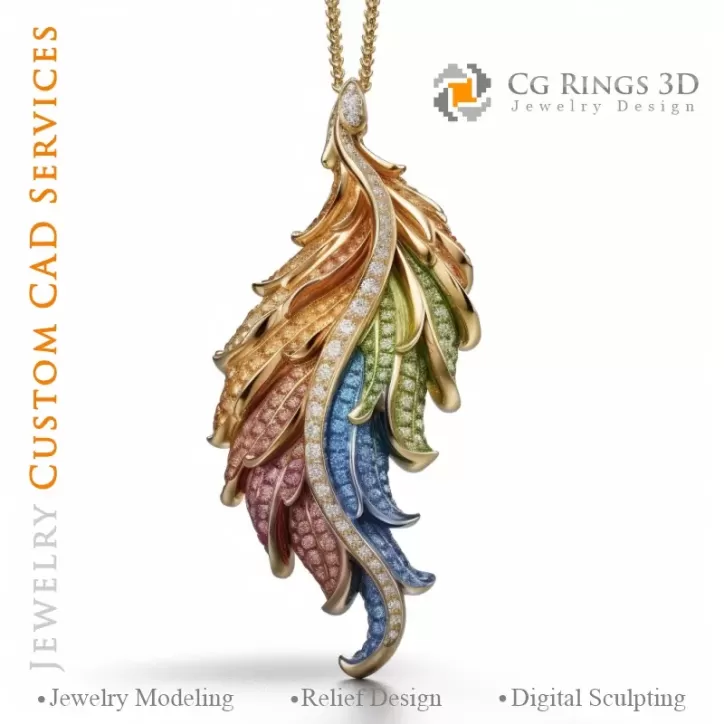 Pendentif Fougère avec Mélodie de Couleurs - Joaillerie 3D CAO