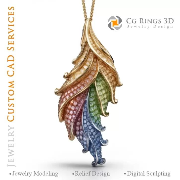 Pendentif Fougère avec Mélodie de Couleurs - Joaillerie 3D CAO