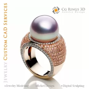 Ring with Pearl and Kunzite - 3D CAD Jewelry