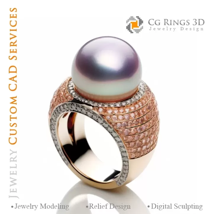 Anillo con Perla y Cunzita - Joyería CAD 3D Anillo con Perla y Cunzita - Joyería CAD 3D