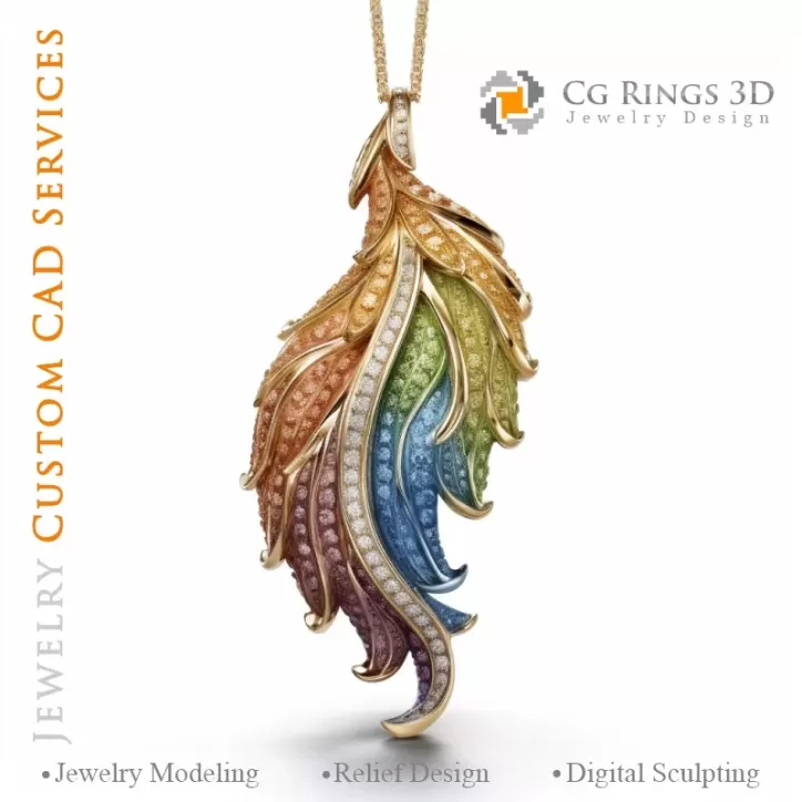 Pendentif Fougère avec Mélodie de Couleurs - Joaillerie 3D CAO