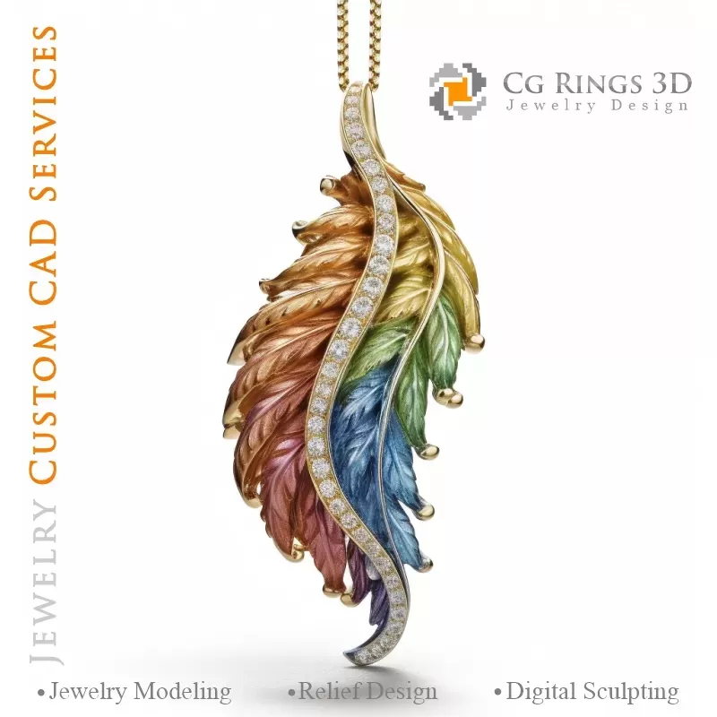 Pendentif Fougère avec Mélodie de Couleurs - Joaillerie 3D CAO