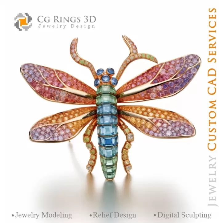 色彩旋律蜻蜓吊坠 - 3D CAD 珠宝