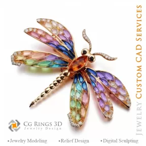 Dragonfly Pendant with Melody of Colours - 3D CAD Jewelry