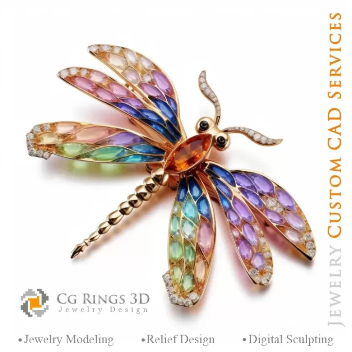 Dragonfly Pendant with Melody of Colours - 3D CAD Jewelry