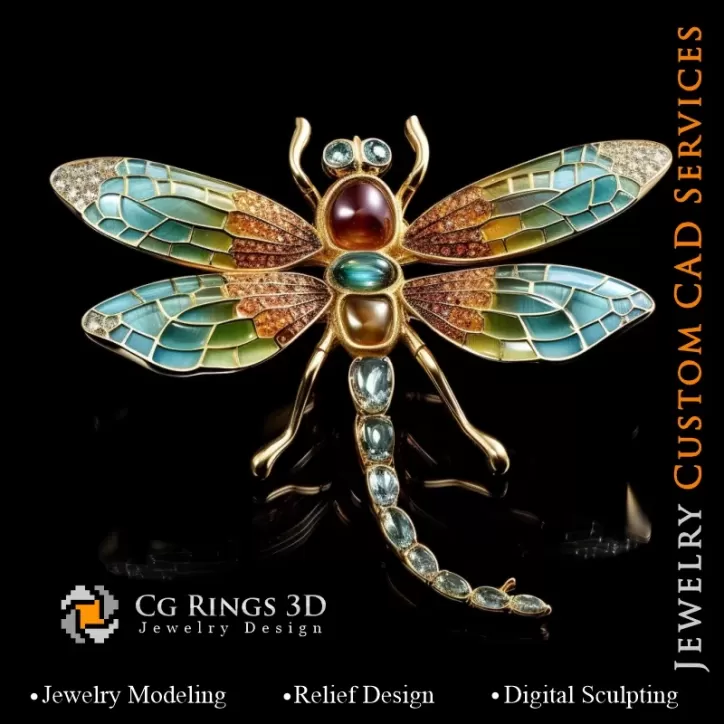 Pendentif en libellule avec Melody of Colours - Joaillerie 3D CAO