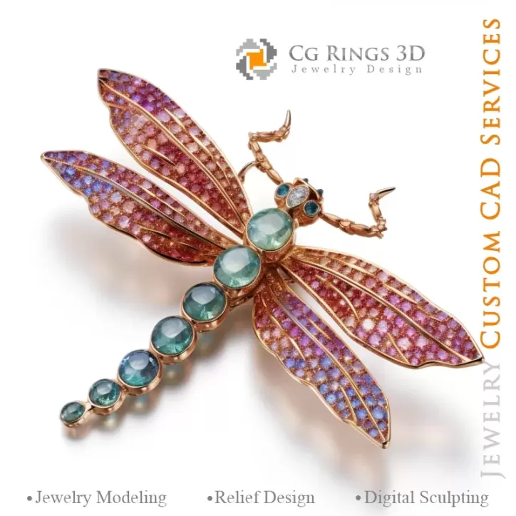 Dragonfly Pendant with Melody of Colours - 3D CAD Jewelry