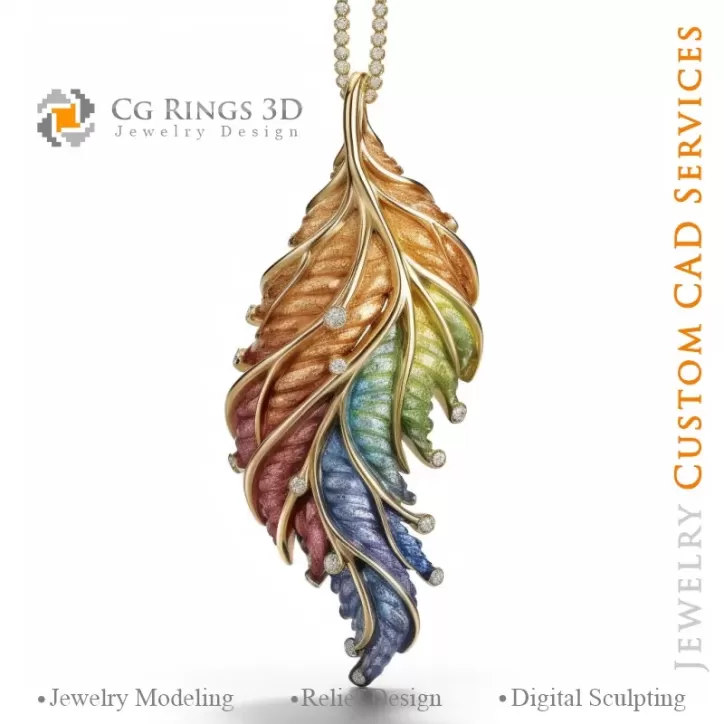 Pendentif Fougère avec Mélodie de Couleurs - Joaillerie 3D CAO