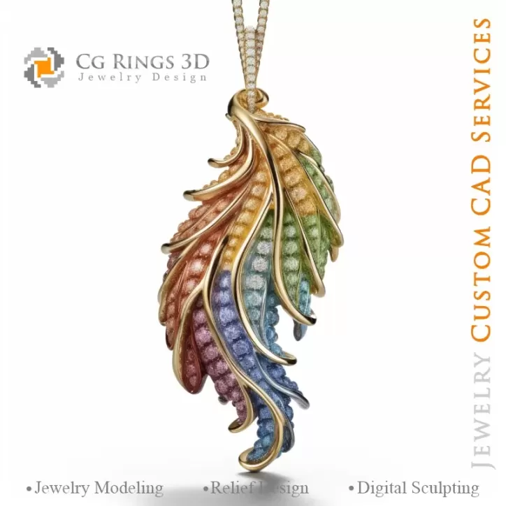 Fern Pendant with Melody of Colours - 3D CAD Jewelry