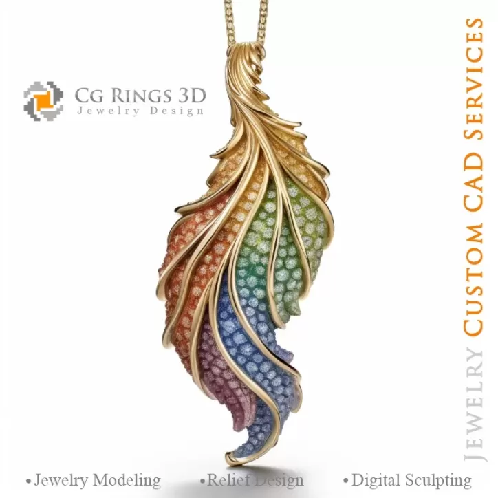 Fern Pendant with Melody of Colours - 3D CAD Jewelry