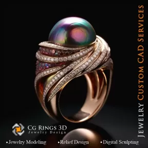 Ring mit Perle und Diamanten - 3D-CAD-Schmuck