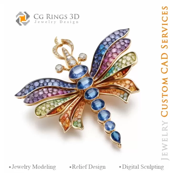 Pendentif en libellule avec Melody of Colours - Joaillerie 3D CAO