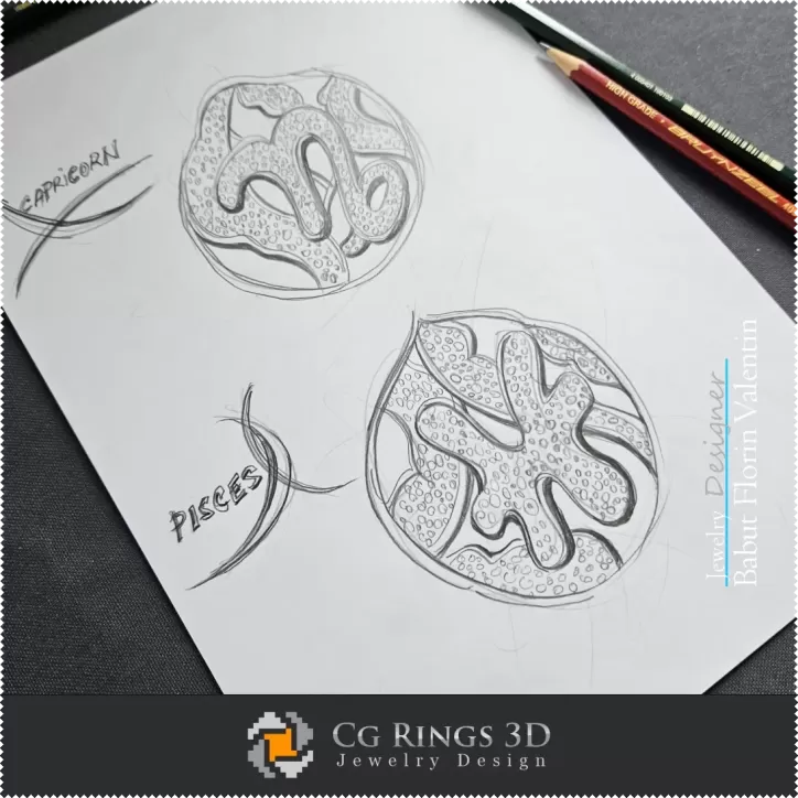 Sketch Pendant with Capricorn Zodiac