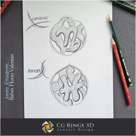 Sketch Pendant with Capricorn Zodiac