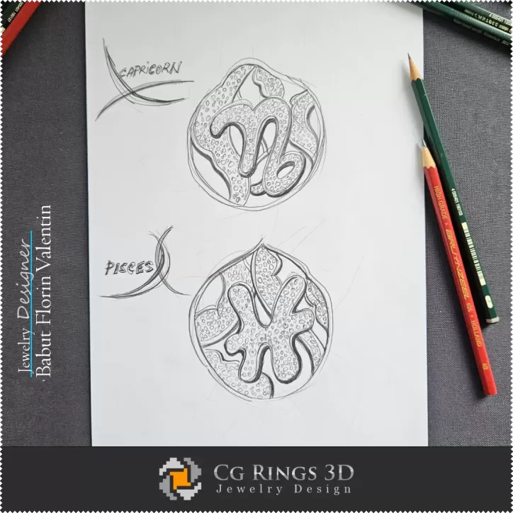 Sketch Pendant with Capricorn Zodiac