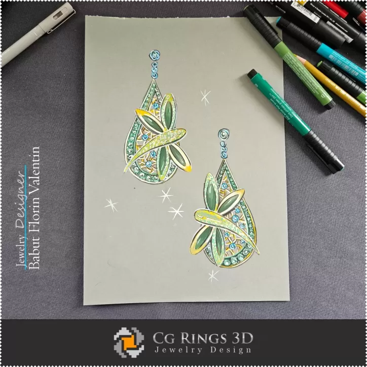 Boucles d'oreilles Croquis - Conception de Joaillerie