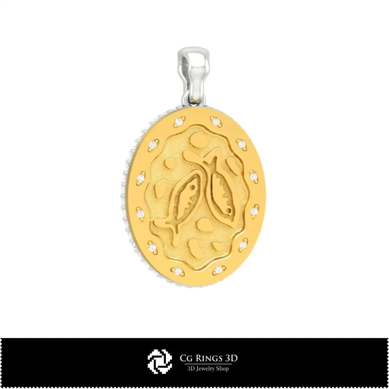 Pendentif 3D Signe du Zodiaque Poissons pour Femme