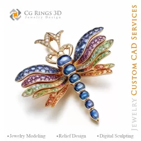 Pendentif en libellule avec Melody of Colours - Joaillerie 3D CAO