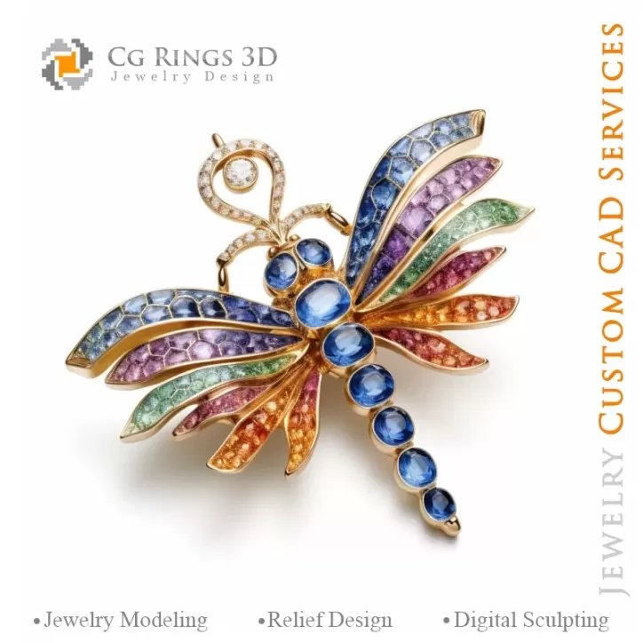 Pendente Libellula con Melodia di Colori - Gioielli 3D CAD Pendente Libellula con Melodia di Colori - Gioielli 3D CAD