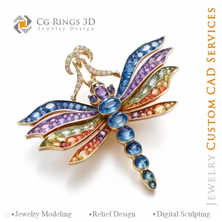 Pendentif en libellule avec Melody of Colours - Joaillerie 3D CAO