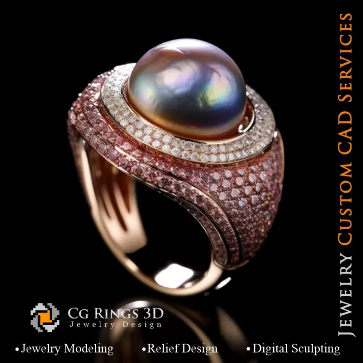 Anillo con perla - CAD 3D de joyería