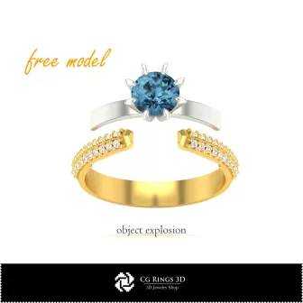 Anillo de compromiso CAD 3D - Modelo 3D gratis para el hogar, Joyería CAD 3D, Joyería 3D gratis, Anillos CAD 3D