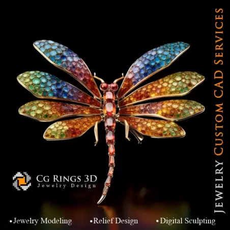 Pendentif en libellule avec Melody of Colours - Joaillerie 3D CAO