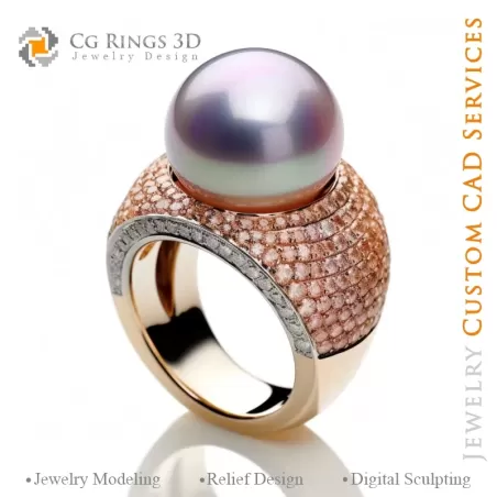 Bague avec Perle et Morganite - Joaillerie 3D CAO