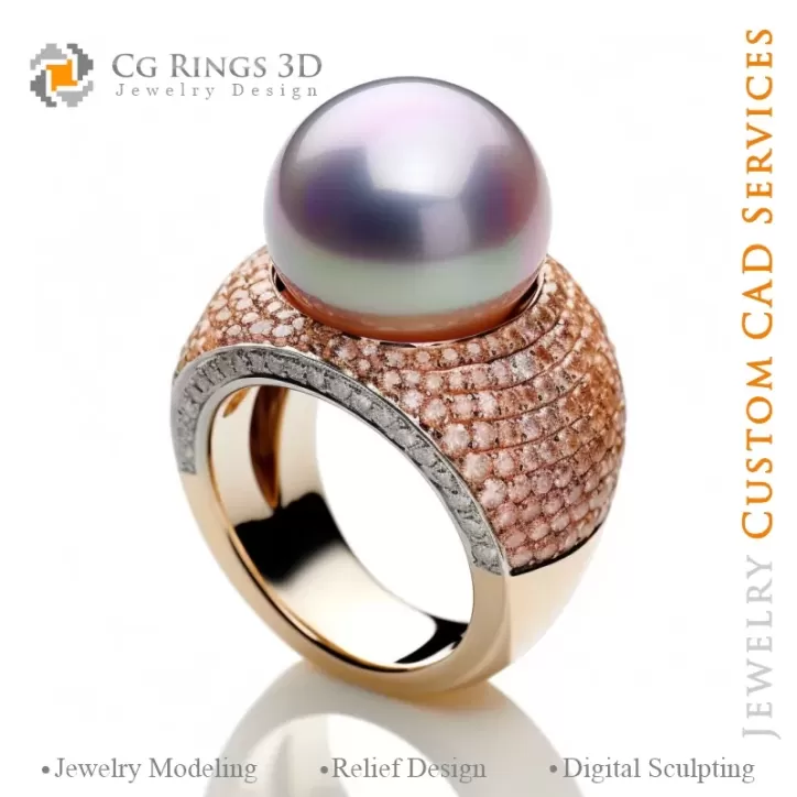 Ring with Pearl and Morganite - 3D CAD Jewelry