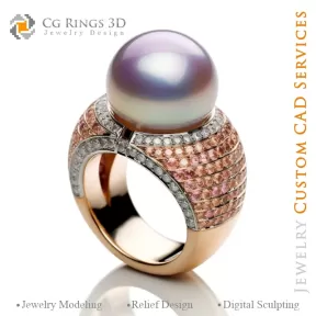 Ring mit Perle und Morganit - 3D-CAD-Schmuck