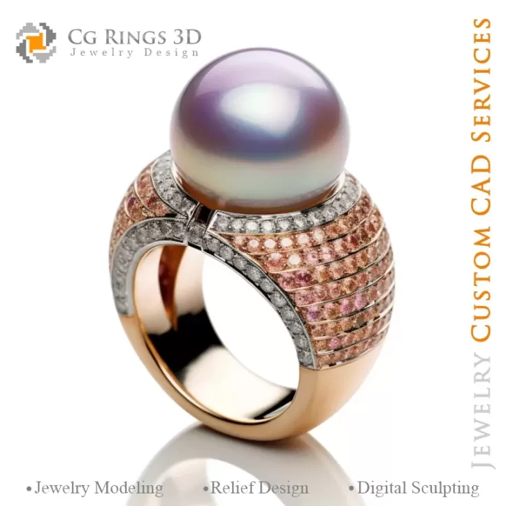 Anillo con perla y morganita - 3D CAD Joyería