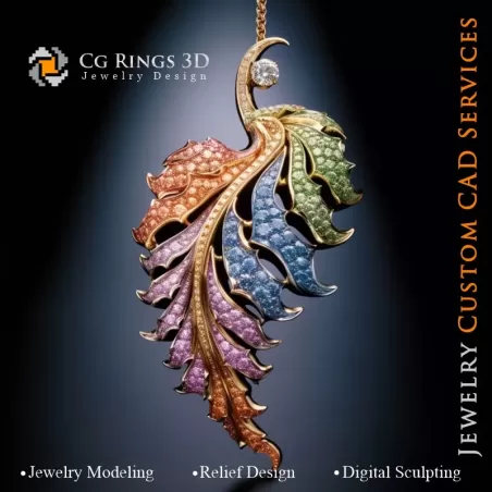 Pendentif Fougère avec Mélodie de Couleurs - Joaillerie 3D CAO