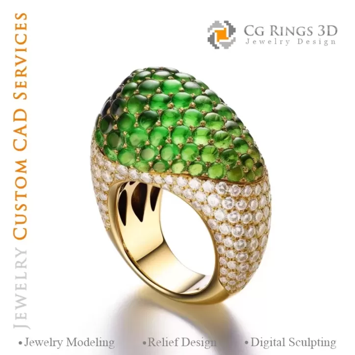 Ring with Peridot and Diamonds - 3D CAD Jewelry