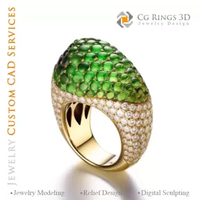 Bague avec Peridot Diamants - Joaillerie 3D CAO