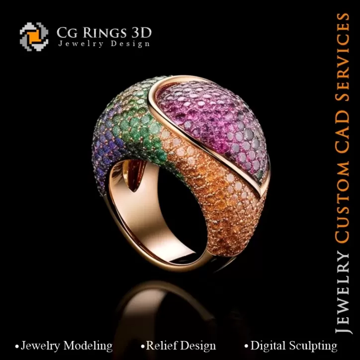 Bague Fleur avec Mélodie de Couleurs - Joaillerie 3D CAO