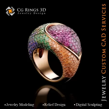 Anillo Floral con Melodía de Colores - Joyería CAD 3D