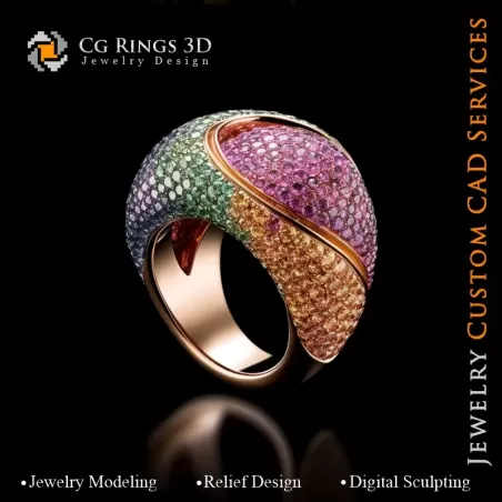 Flower Ring with Melody of Colours - 3D CAD Jewelry