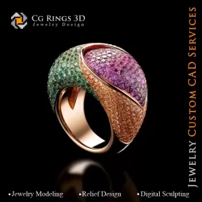 Bague Fleur avec Mélodie de Couleurs - Joaillerie 3D CAO