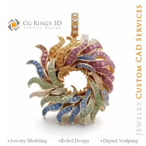 Pendentif Fougère avec Mélodie de Couleurs - Joaillerie 3D CAO