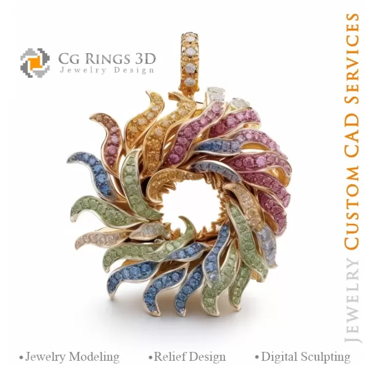 Farn-Anhänger mit Melodie der Farben - 3D CAD Schmuck